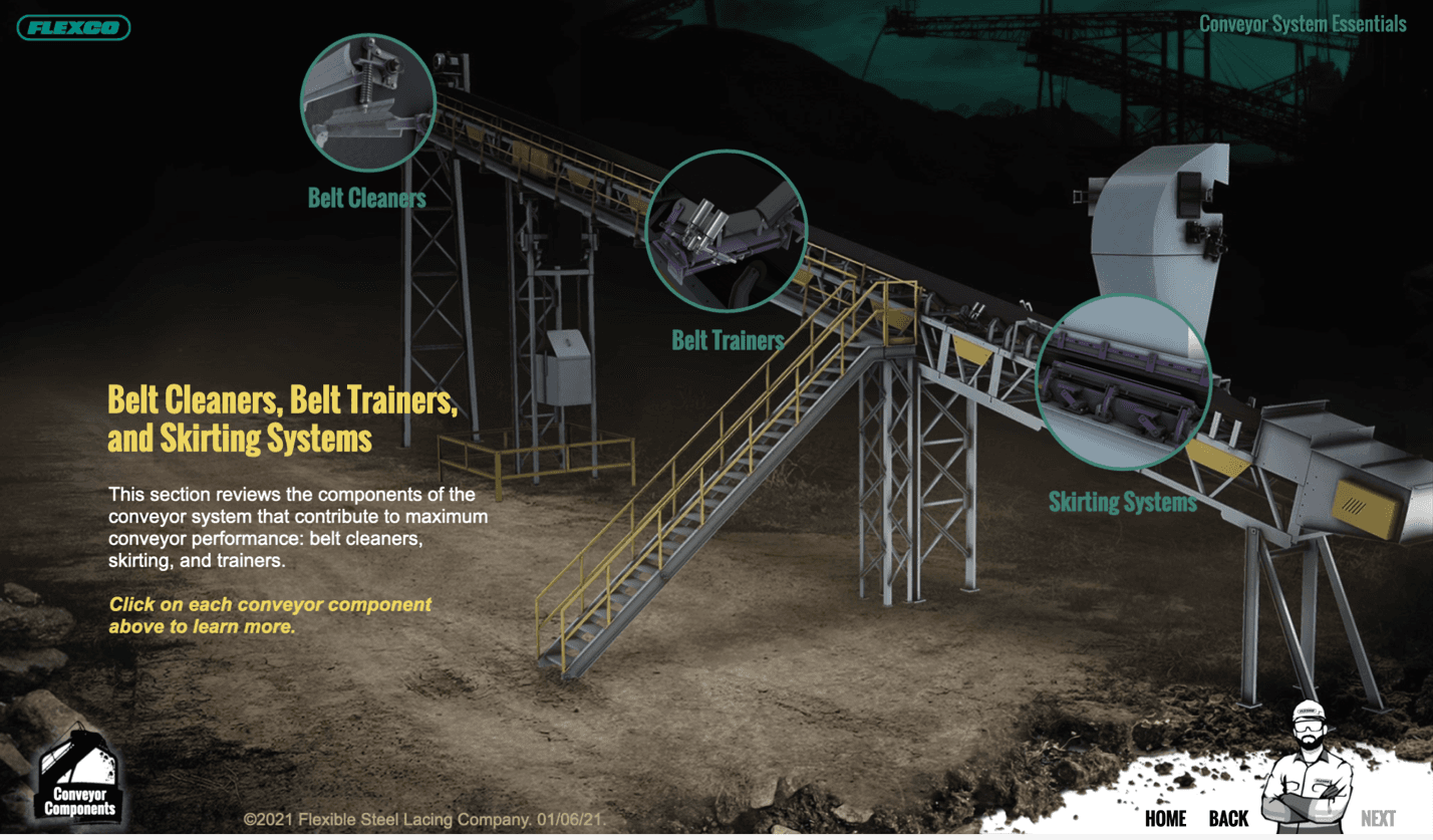 Released Flexco 3D system model used in a connected technical-learning curriculum.